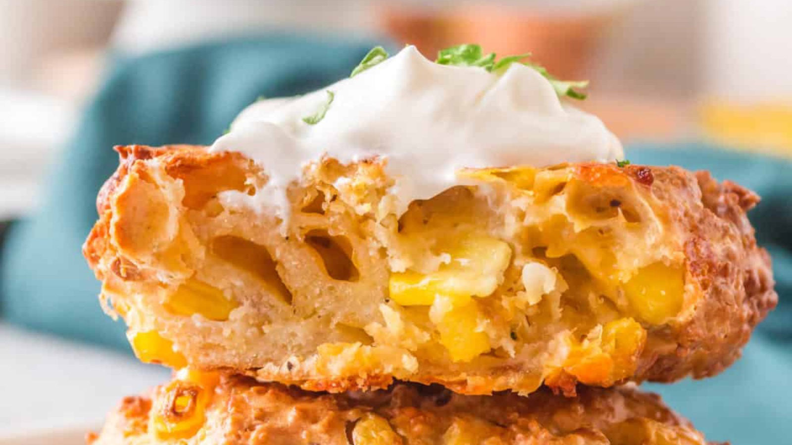A close up of an air fryer corn fritter.