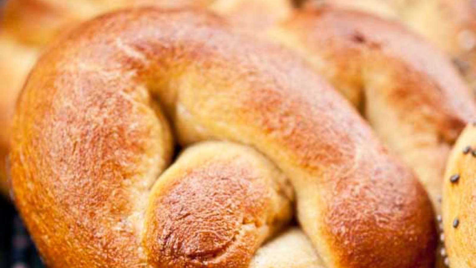 A close up of a soft pretzel.