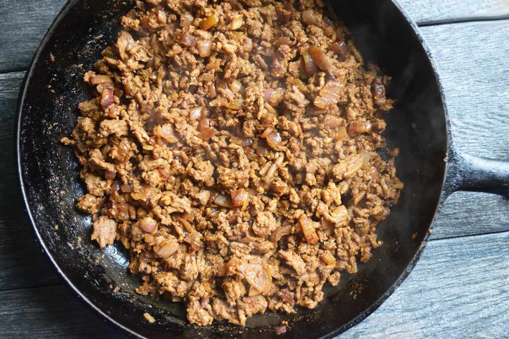Cooked meat filling for this Taco Lettuce Wraps Recipe.