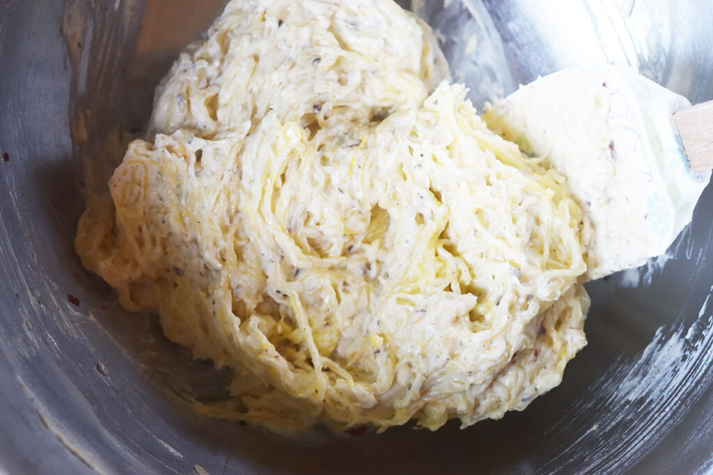 Filling mixed together in a mixing bowl.