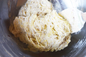 Filling mixed together in a mixing bowl.