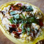Creamy Stuffed Spaghetti Squash Recipe with Tomatoes, Basil, and Balsamic Glaze
