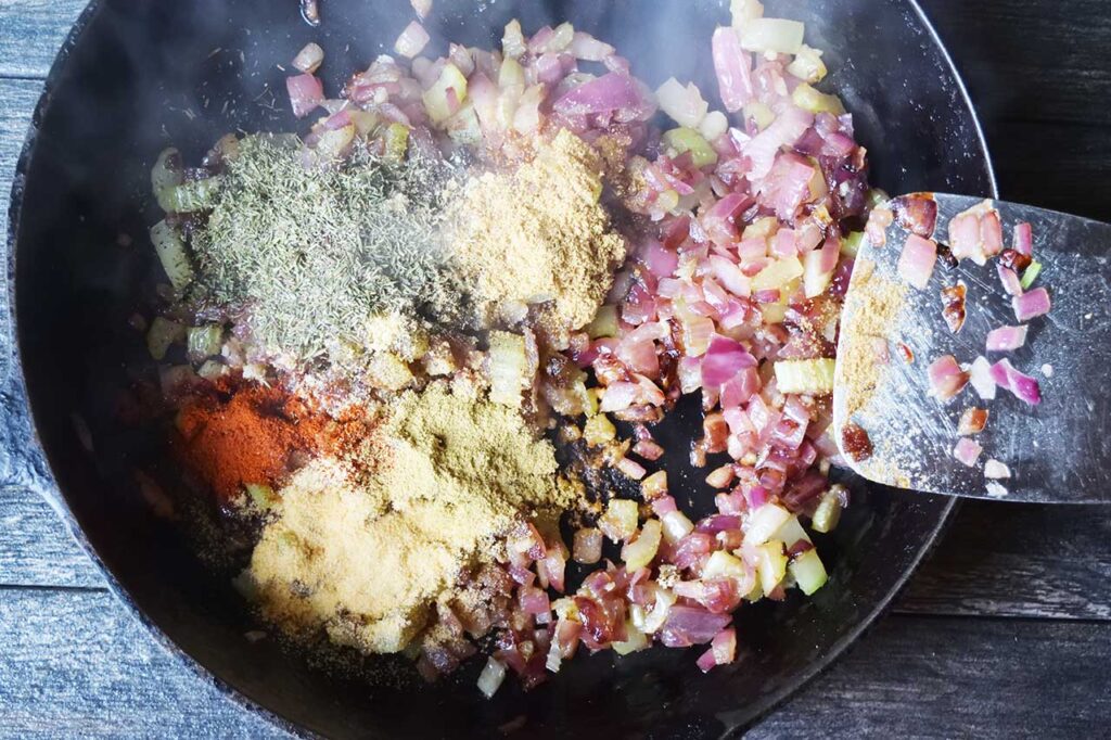 Spiced added to saut&eacute;ing vegetables.