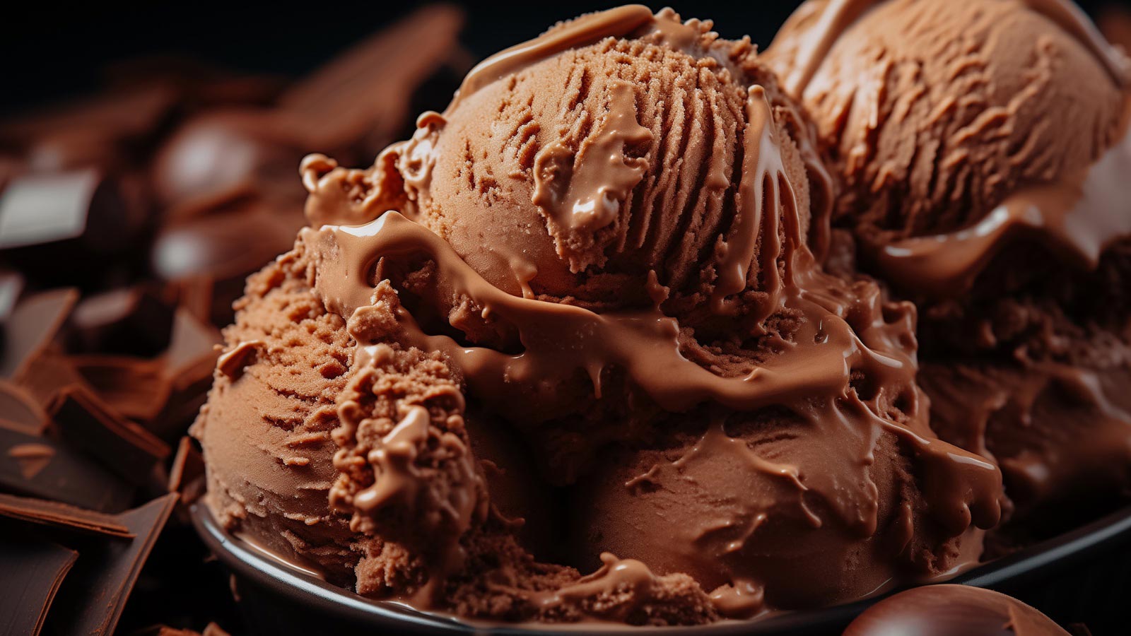 Macro shote of chocolate ice cream scoops.