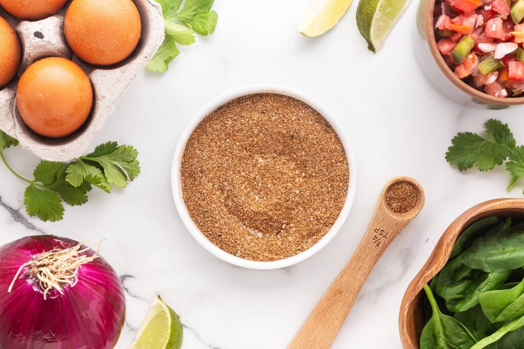 Spice mix blended in a small white bowl.