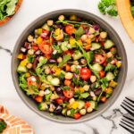 Mediterranean chopped salad in a bowl from overhead.