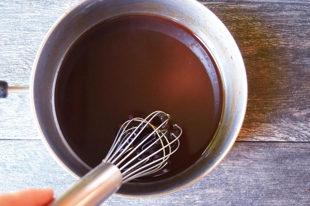 The glaze, heated and blended in a pot.