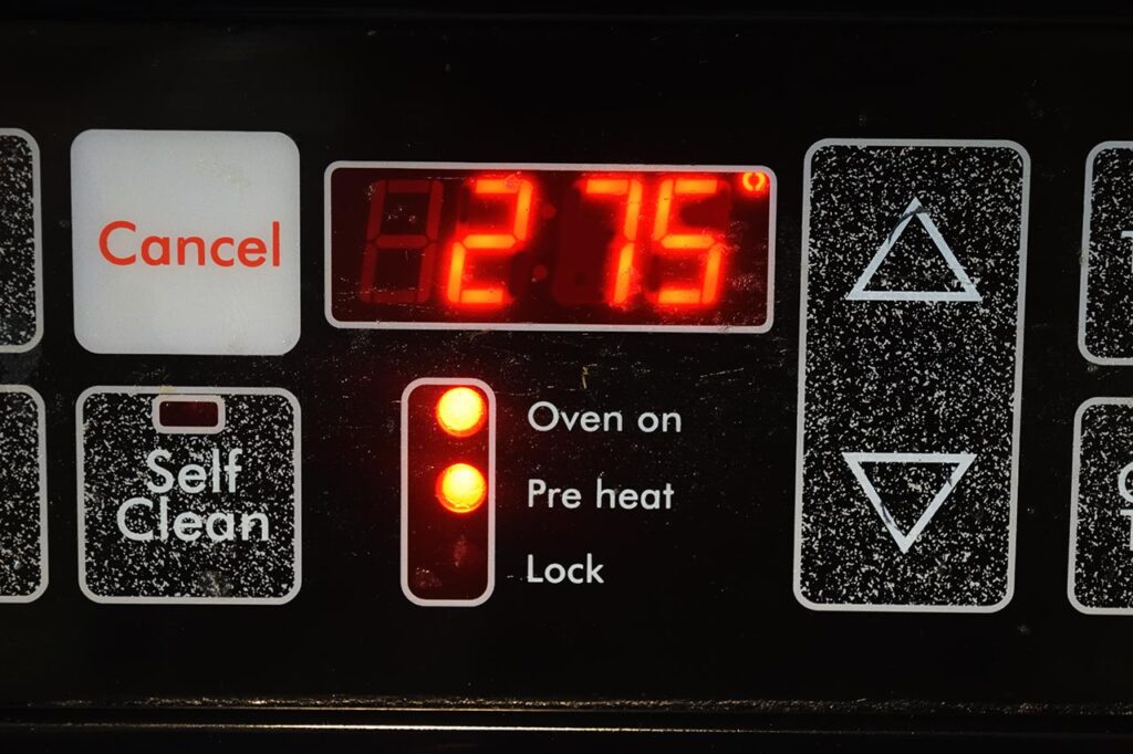 275 degrees set on an oven display.