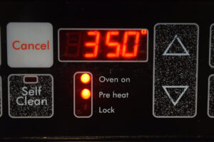350 degrees set on an oven display.