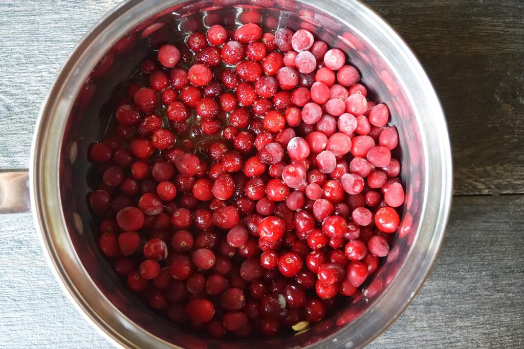 Cranberries in a pot.