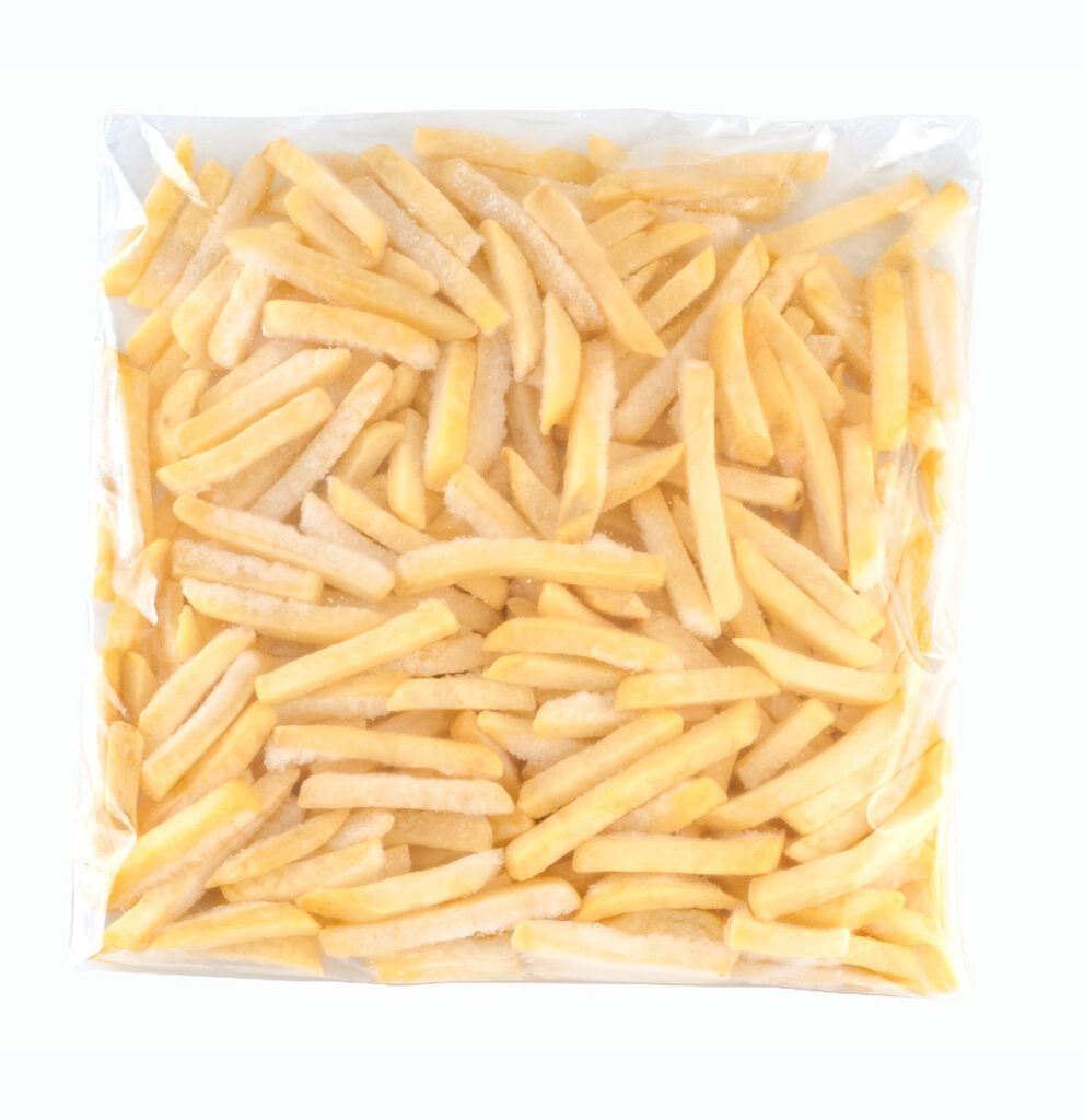 Frozen fries in a freezer-safe bag.