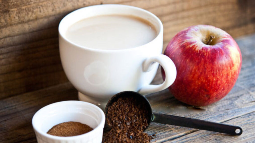 Apple Pie Spice Latte in a white mug.