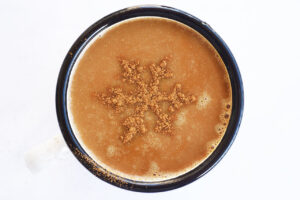 Overhead view of a mug filled with Cinnamon Moka Pot Coffee..