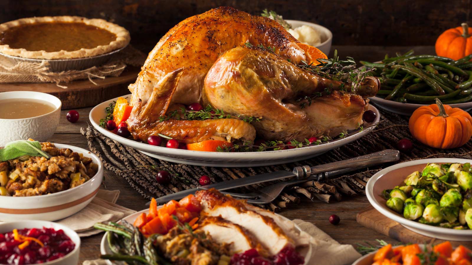 Homemade Roasted Thanksgiving Day Turkey with all the Sides.