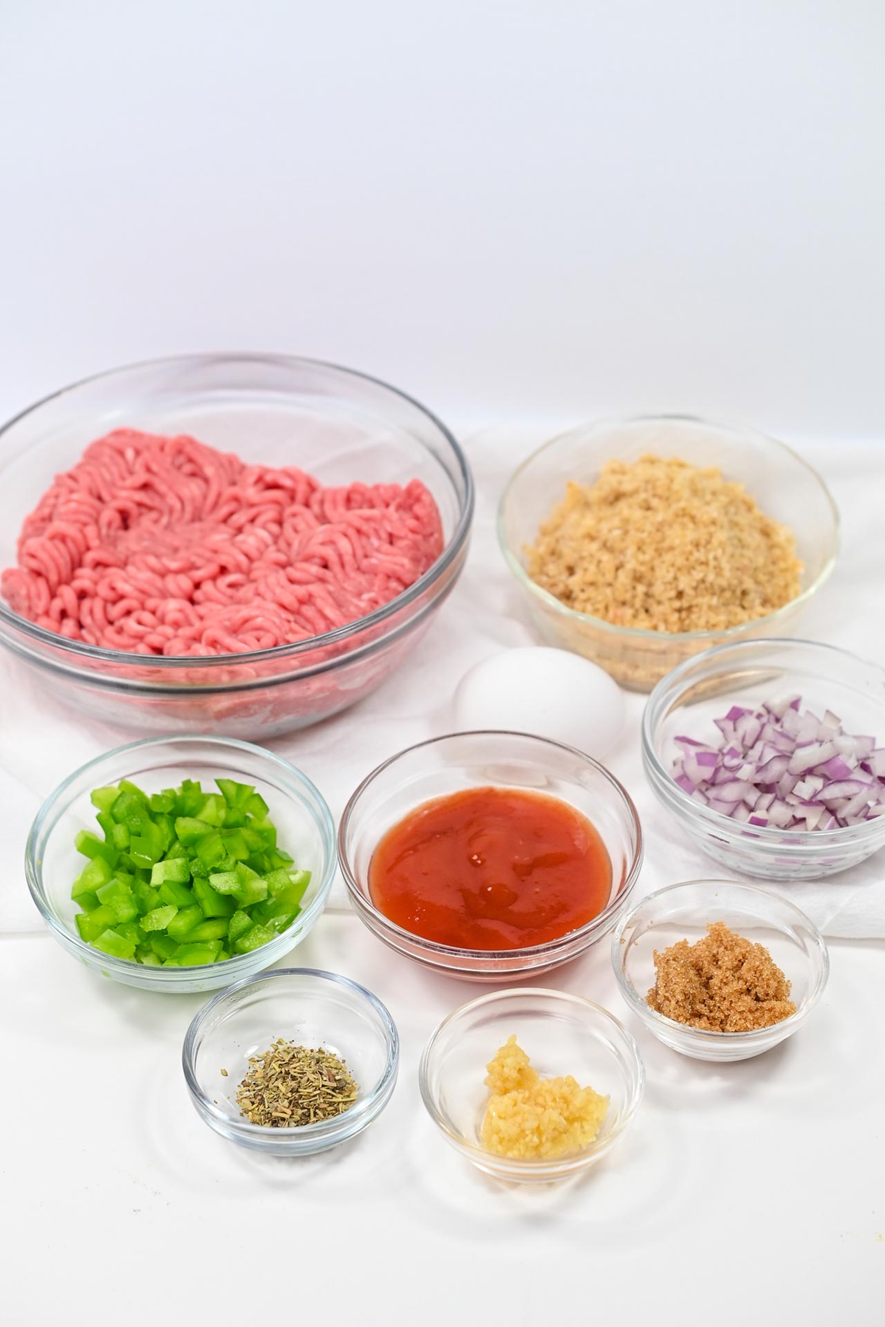 Air Fryer Meatball ingredients in individual bowls.