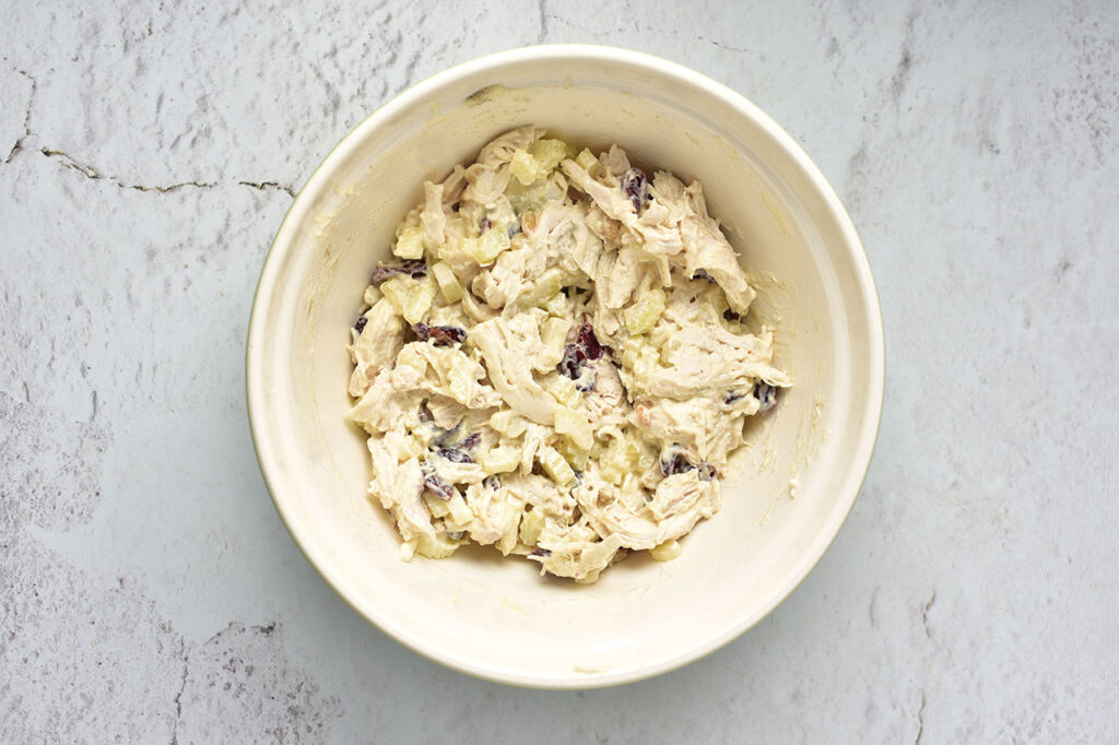 Mixed Cranberry Chicken Salad in a mixing bowl.