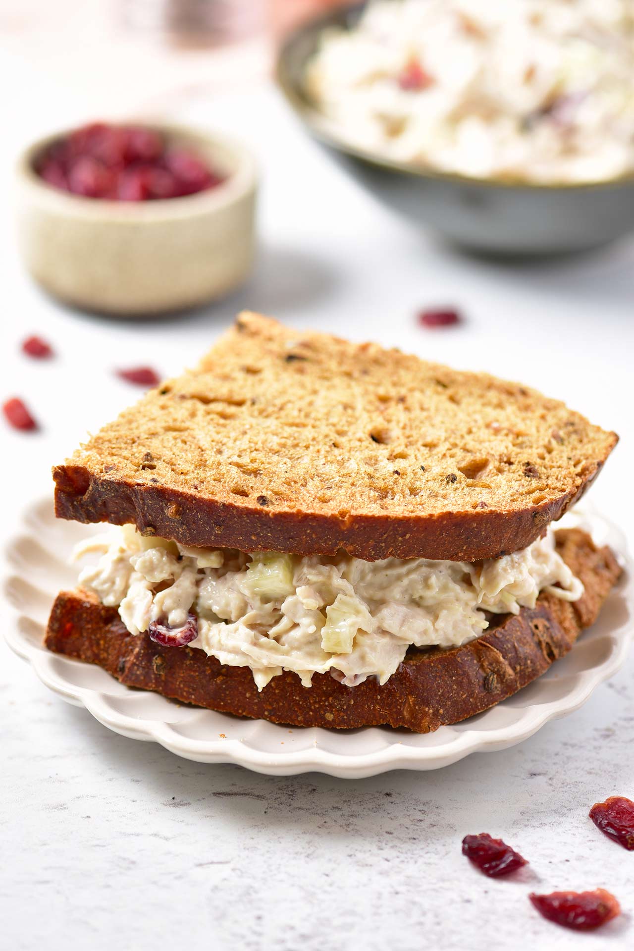 A sandwich made with Cranberry Chicken Salad.