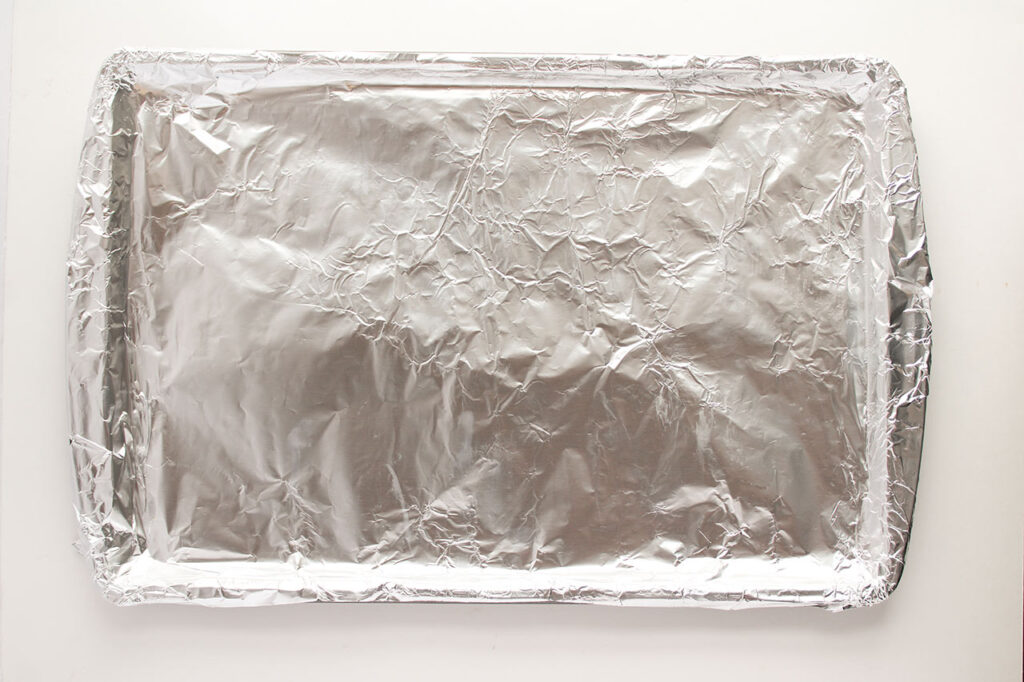 A foiled lined baking pan.