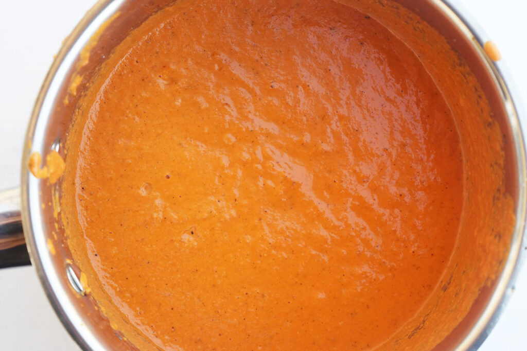Romesco Sauce blended in a pot.