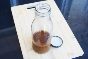 Worcestershire Sauce Substitute in an open, glass jar.