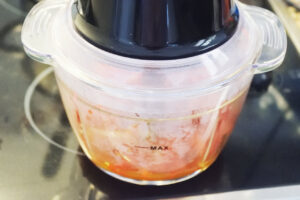 Homemade Sriracha Sauce ingredients places in a food processor.