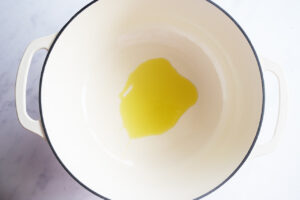 Oil heating in a dutch oven.