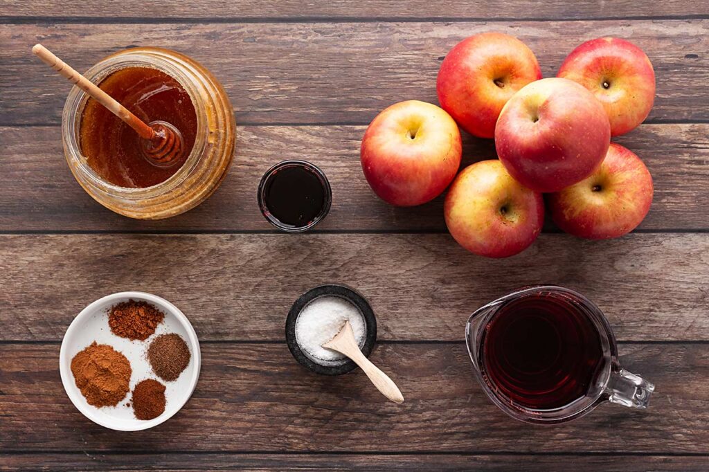 Overhead focus. Ingredients for this apple butter recipe.