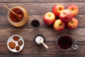 Overhead focus. Ingredients for this apple butter recipe.