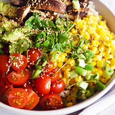 Front view of a Chicken Poke Bowl.