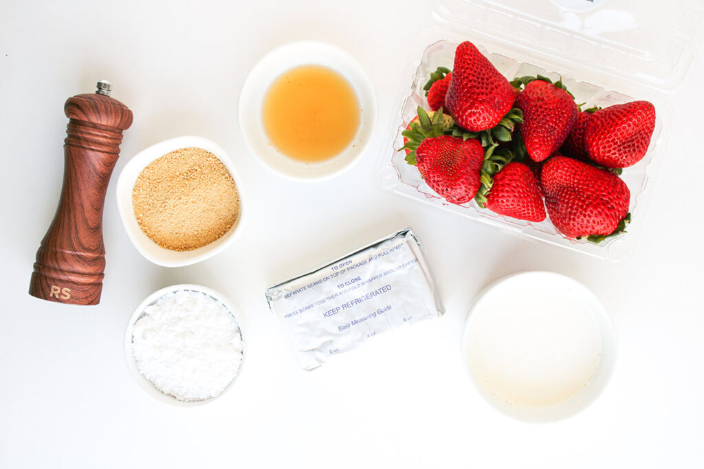 Deviled Strawberry ingredients on a white background.