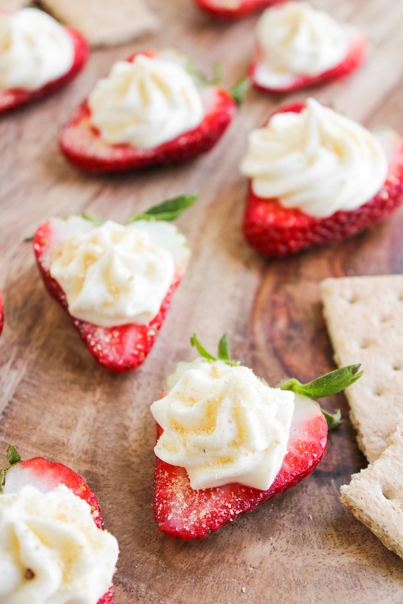 Deviled Strawberries on a cutting board.