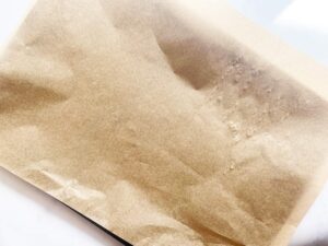 Parchment paper lining a baking sheet.