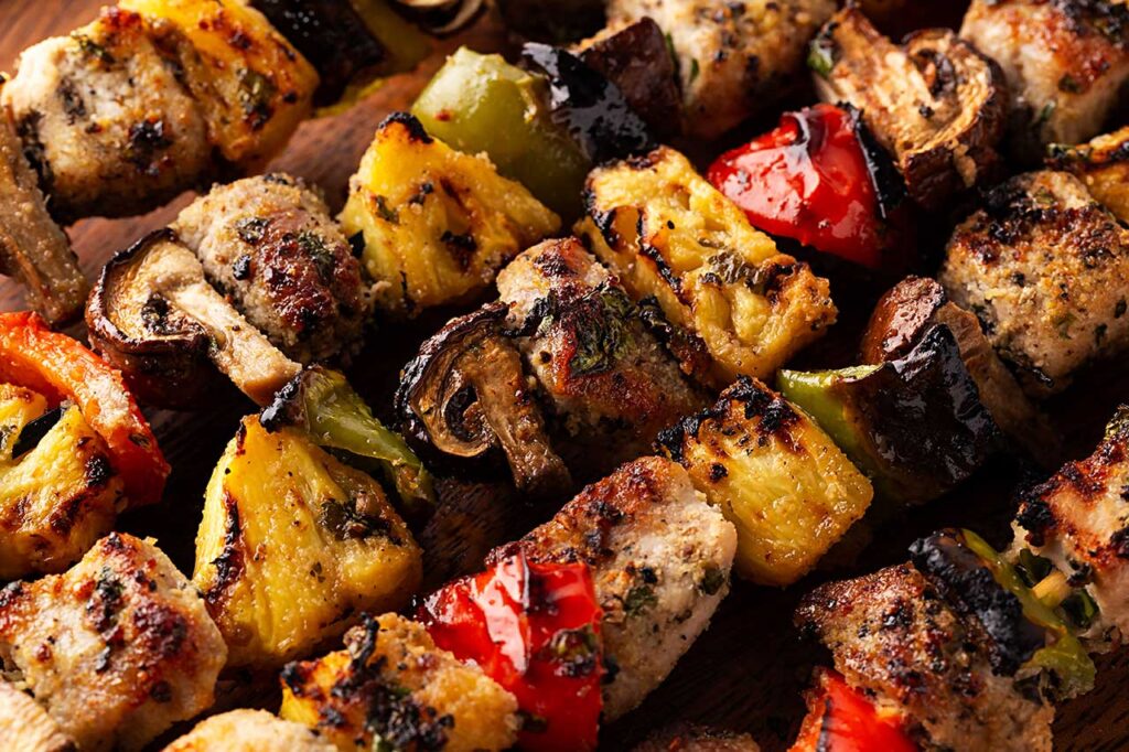 Closeup of Pork Kabobs.