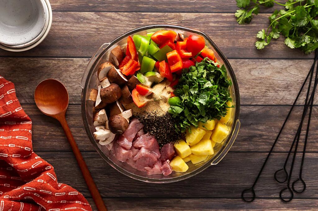 Pork Kabob ingredients in a bowl with spices.