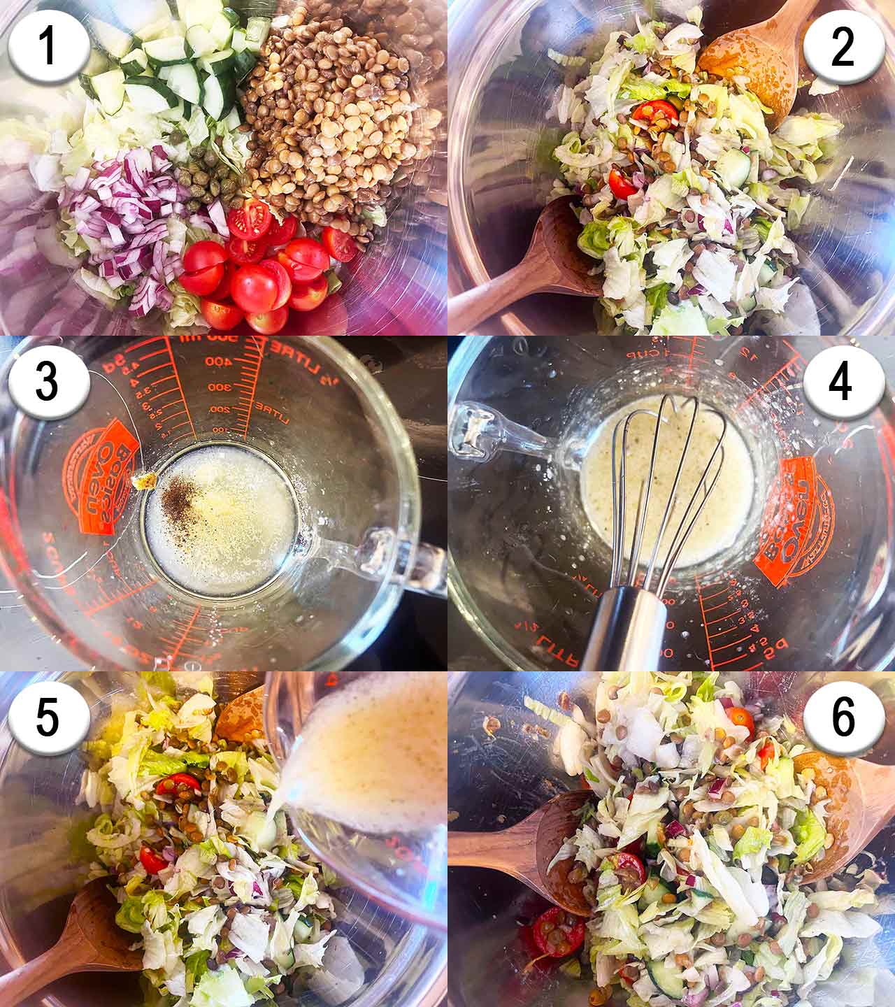 Collage of steps for making this Fusion Lentil Salad Recipe.