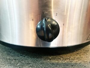 Slow cooker setting set to low temp.