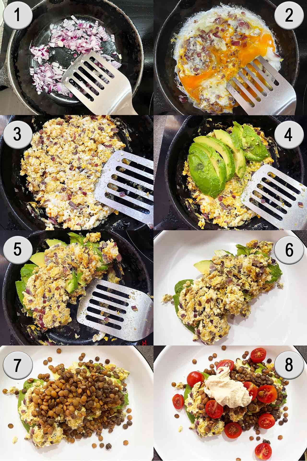 Collage of step for making a Mediterranean Omelette Recipe.