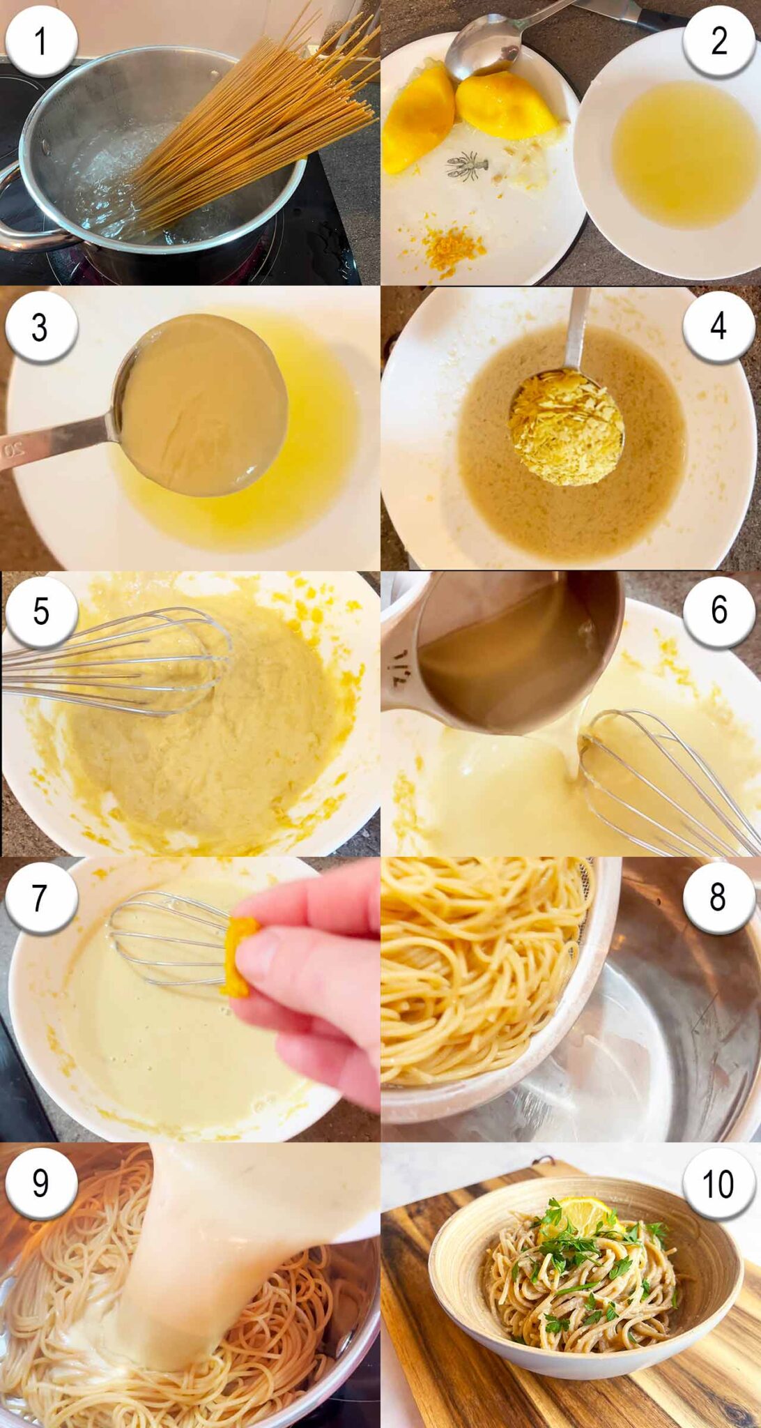 Collage of steps for making lemon pasta.