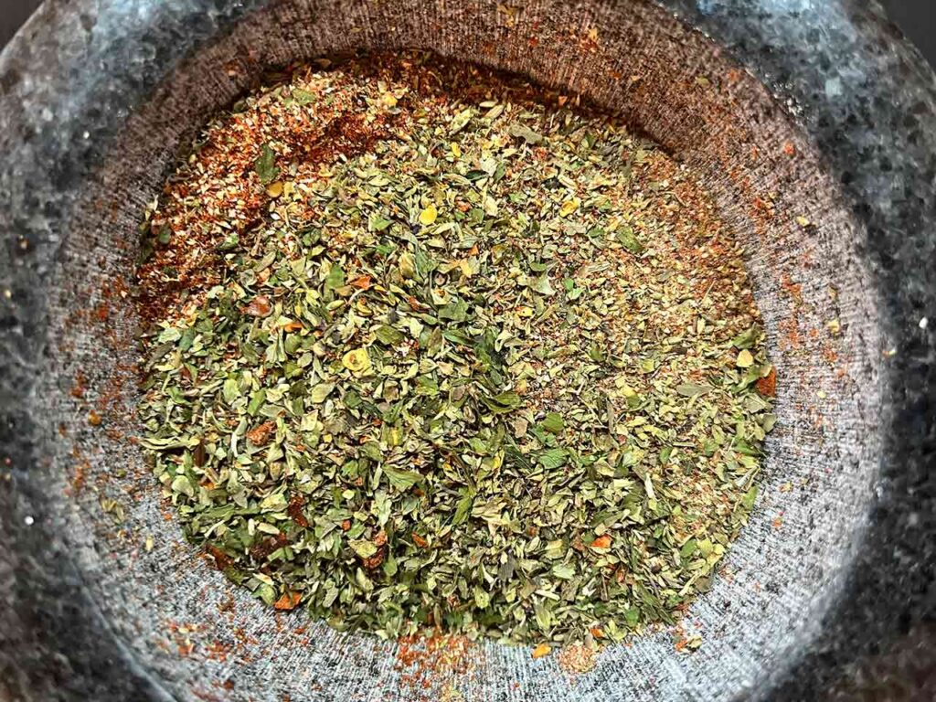 The finished, mixed seasoning in a bowl.
