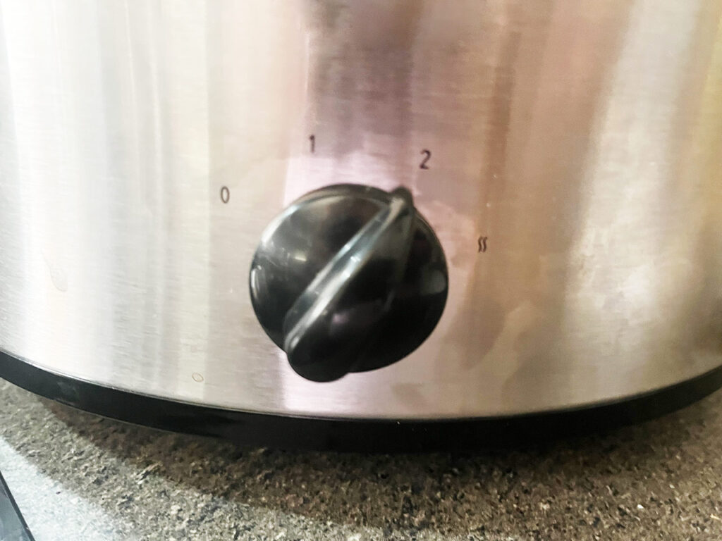 High setting on a slow cooker crock.