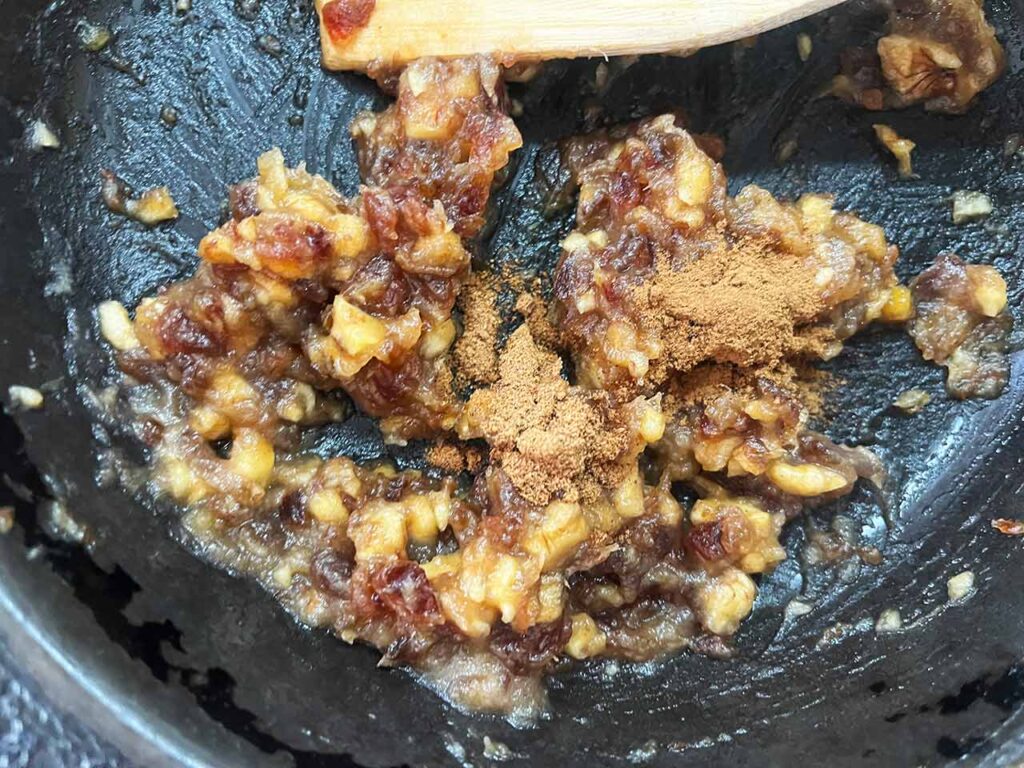 Spices in a date and walnut mixture.