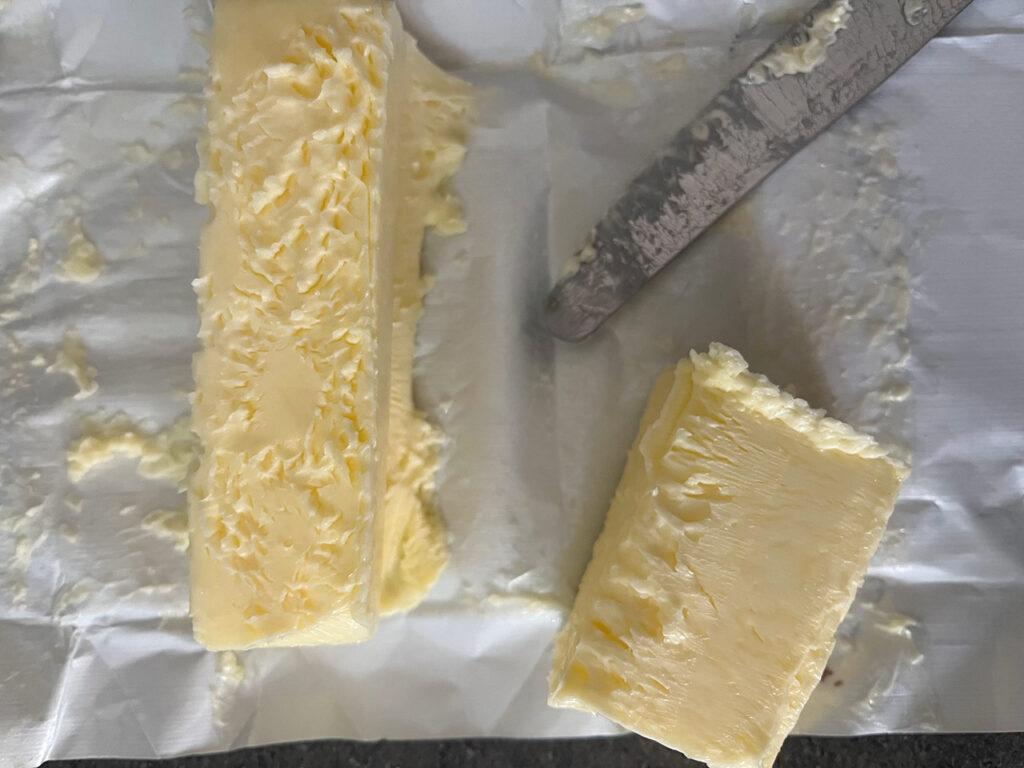 Soften butter cut to size for the Cowboy Butter recipe.