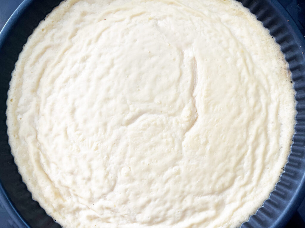 Overhead focus. A baked Custard Pie.