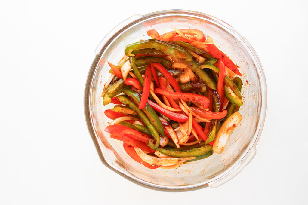 Peppers and onions tossed with spices.