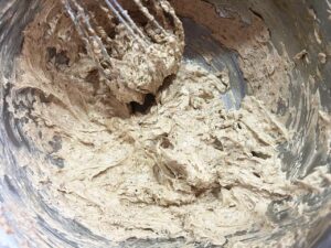 The butter, egg, and sugar whisked together.