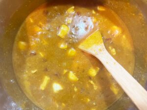 Chicken added to the Pumpkin Curry.