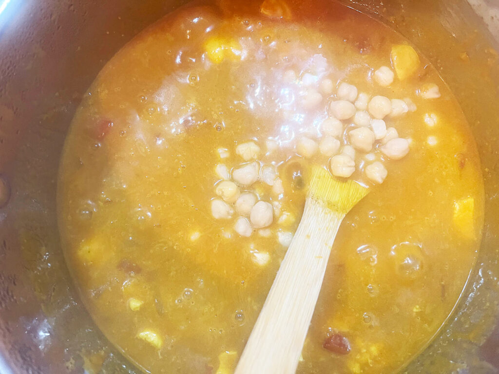 Chickpeas added to the Pumpkin Curry.