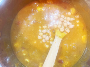 Chickpeas added to the Pumpkin Curry.