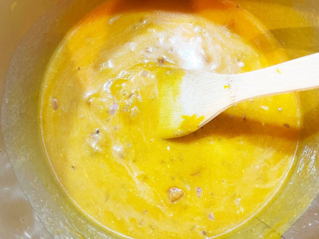 Pumpkin stirred into the Pumpkin Curry sauce.